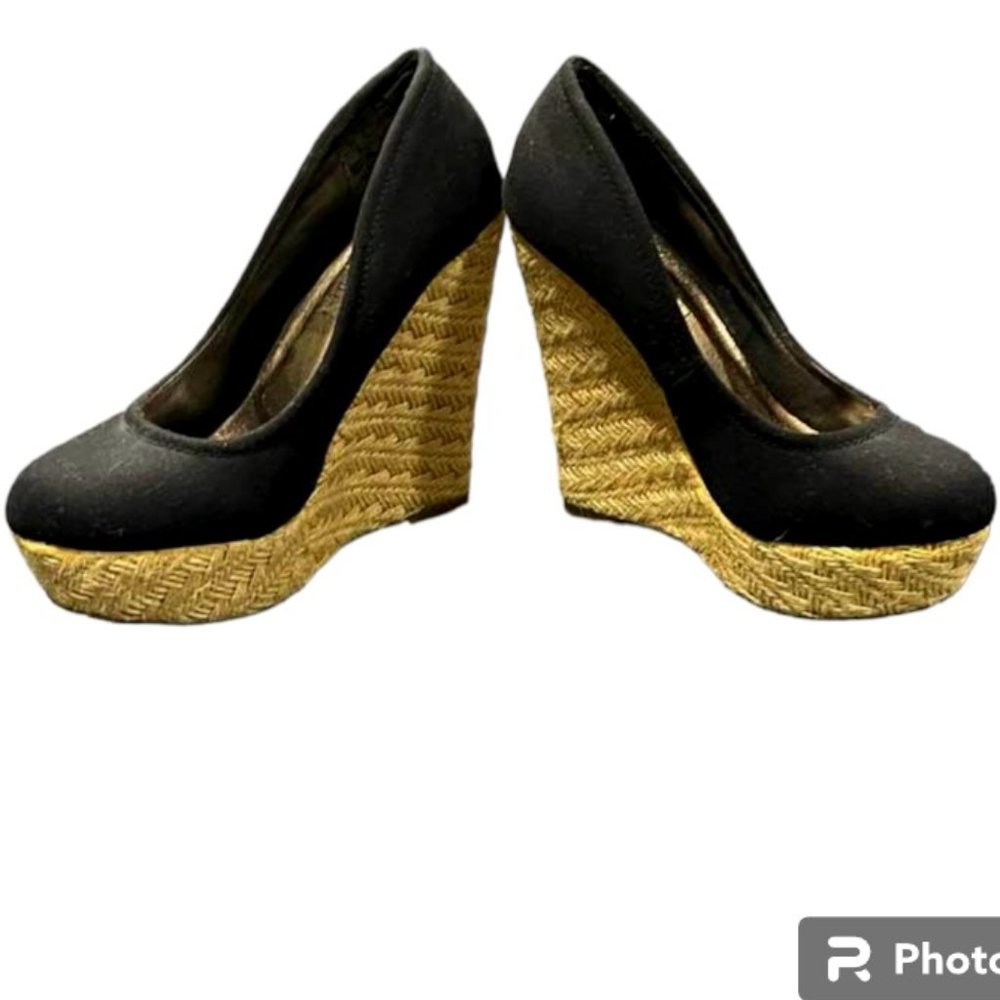 Madden Girl Wedges Black Chunky Shoes Espadrilles - Fabric Material - size 8.5